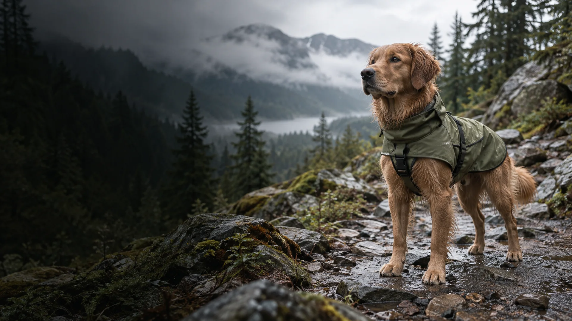 Dog wearing an outdoor jacket
